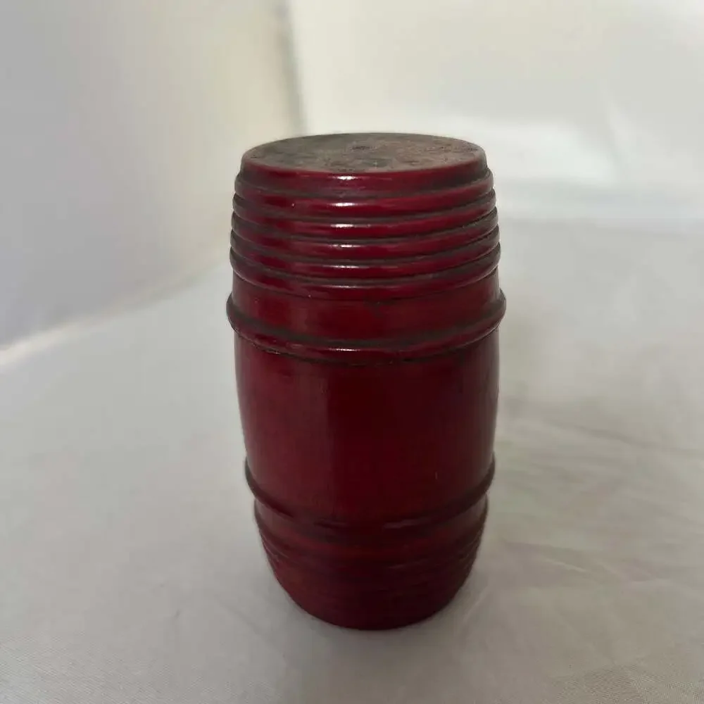 Vintage Treenware Red Lacquer Wooden Barrel Storage Box